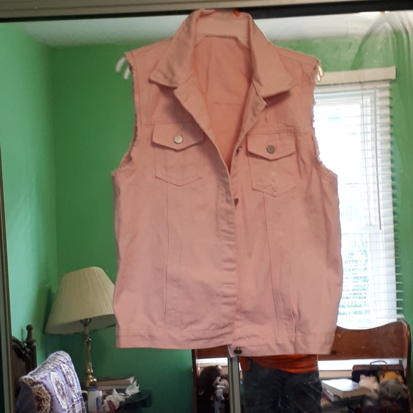 Pink Denim Vest Distressed - Picture 1 of 7